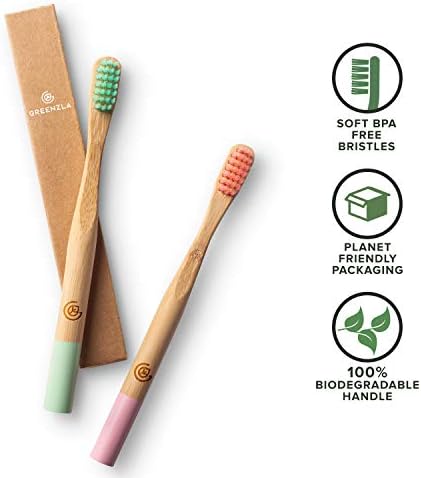 Greenzla Kids Bamboo Toothbrushes (6 Pack) | BPA Free Soft Bristles Toothbrushes | Eco-Friendly, Natural Bamboo Toothbrush Set | Biodegradable & Compostable Charcoal Wooden Toothbrushes