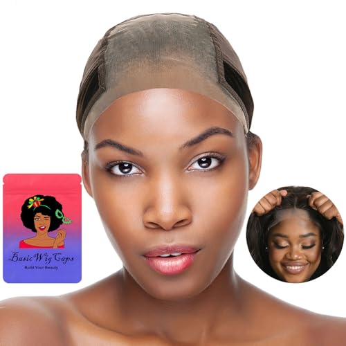 Lace Wig Grip Cap for Women 4x5 Transparent Lace Wig Caps Non Slip Wig Gripper for Keeping Wigs In Place Adjustable Wig Cap with Grip Headband Make Your Wigs Glue Free (Brown, Medium)