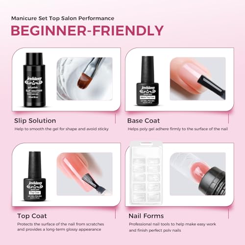 JEWHITENY 28 Colors Poly Nail Gel Kit with Base Top Coat Purple Blue Yellow Nude Pink Glitter Shades Quick-Dry for Beginners DIY Need U V Lamp Curing