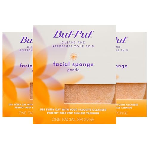 Buf-Puf Gentle Facial Sponge, Dermatologist Developed, Removes Deep Down Dirt & Makeup That Causes Breakouts and Blackheads, Reusable, Exfoliating, 3 Count