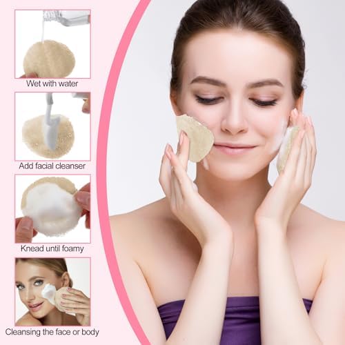 Bokon 100 Pcs Loofah Exfoliating Face Pads 2.36 Inches Round Sponge Body Face Scrubber Remove Dead Skin Facial Loofah Pad Bulk for Bath Shower Spa Skin Scrub Cleaning Women Men