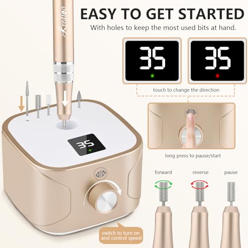 Kredioo Nail Drill Professional Electric 35000RPM Nail Drill Machine Kit Remove Gel Nails Acrylic Polish Thick Toe with 11 Sanding Bits E File Set