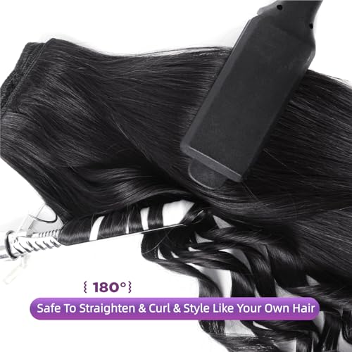 Clip in Hair Extensions Real Human Hair,100% Brazilian Remy Human Hair Extensions for Women,1B Natural Black 8pcs Per Set with Double Weft,20inch 105g,Straight