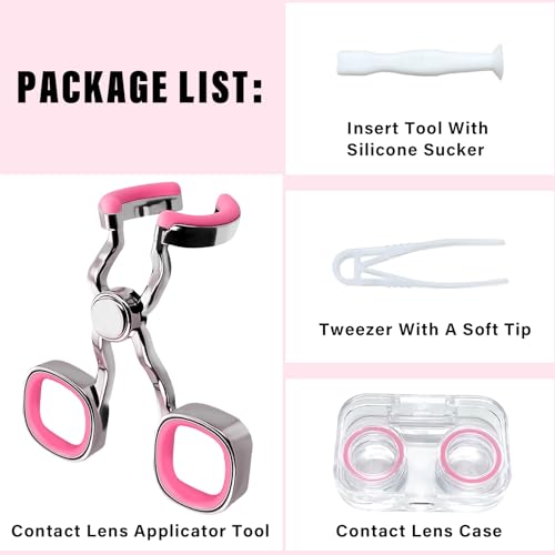 Contact Lens Applicator Tool, Eye Opener for Contacts for Easy Insertion and Removal, with Contact Lens Case, Sucker+Tweezer with Soft Tip