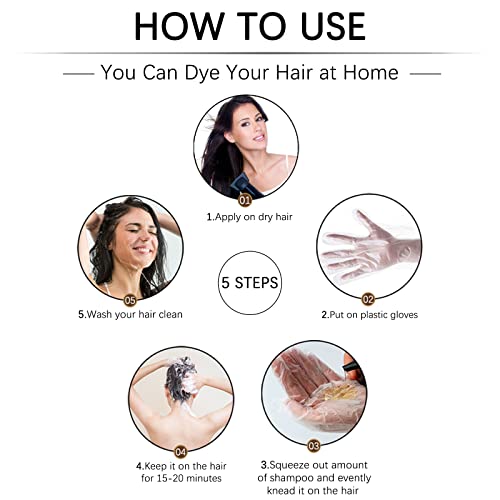 Instant Black Hair Dye Shampoo 3 in 1 for Men Women, Herbal Hair Color Shampoo for Gray Hair Coverage, Natural Champu Para Canas Easy to Use 17.6 FL OZ (Black)