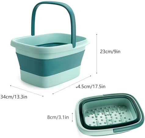 Collapsible Foot Bath Soak Tub with Handle: 15L/4 Gallons Extra Large Foot Soaking Tub - Portable Foot Bath Basin Foot Bucket for Soaking Feet - Pedicure Bowl (Green)