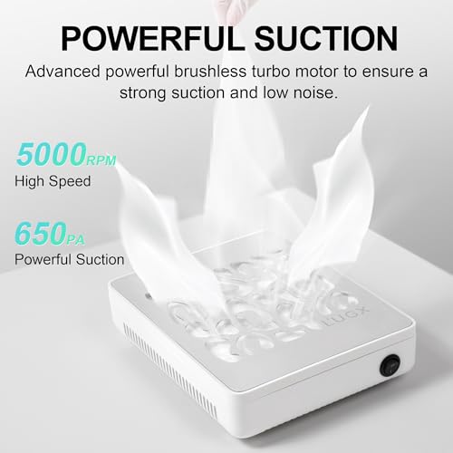 L'UGX Nail Dust Collector, Professional Dust Collector Nail Tech, Powerful Dust Suction Machine Manicure Pedicure Tool for Acrylic Nail Polishing, Low Noise, 30 Pcs Filter Papers