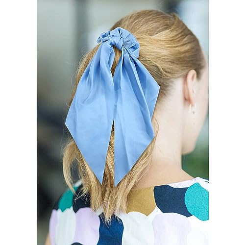 Cinaci 12 Pieces Solid Silky Satin Chiffon Hair Ties with Long Ribbon Bow Tail Hair Scrunchies Ponytail Holders Rubber Bands Accessories for Women Girls Teens