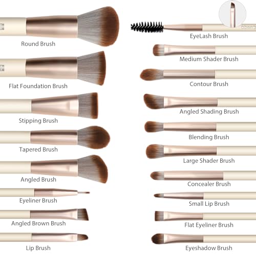 HEYMKGO Makeup Brushes Set, 18pcs Professional Makeup Brushes with 2 Powder Puff & Travel Bag, Premium Synthetic Foundation Powder Blush Blending Face Brush Kit, Eyeshadow Set Makeup Brushes & Tools