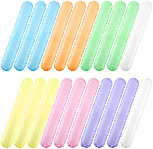 Boao 20 Pieces Travel Toothbrush Case Holder, Portable Toothbrush Storage, Classroom Pencil Case for Kids, 7 Assort Color Toothpaste Cover Protector for Travel Use