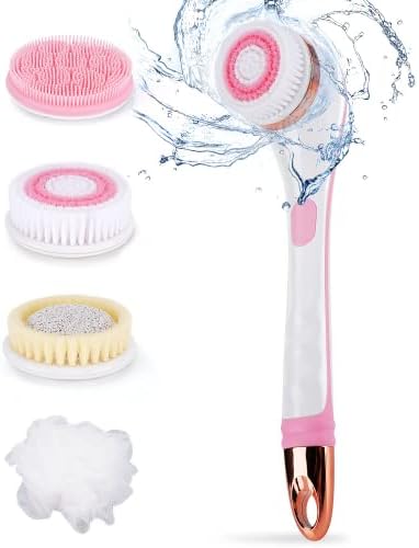 Color You Electric Body Brush for Exfoliating and Massage, Long Handle Electric Bath Brush Rechargeable Body Scrubber, Soft Silicone Spinning Skin Brush with 4 Spin Brush Heads for Man and Women