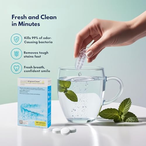iSonic AlignerClean™ CTAR01x4, Ultrasonic Cleaning Tablet for daily cleaning of aligners/retainers, dental appliances, night guards, cpap components. 48 Tablets x4 pack