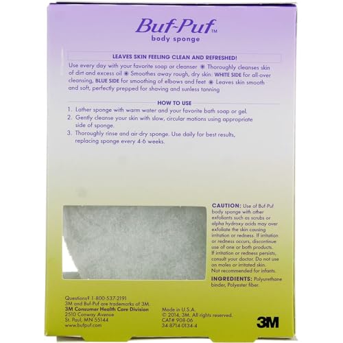 Buf-Puf Body Sponge, Bath Sponge, Dermatologist Developed, Cleanses Skin of Dirt, and Excess Oil, Reusable, Exfoliating, 6 Count