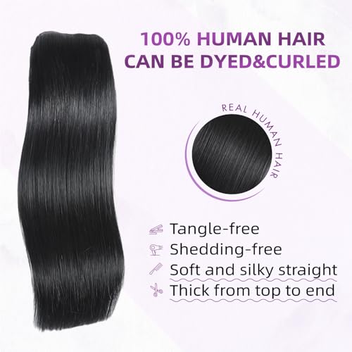 Clip in Hair Extensions Real Human Hair,100% Brazilian Remy Human Hair Extensions for Women,1B Natural Black 8pcs Per Set with Double Weft,20inch 105g,Straight