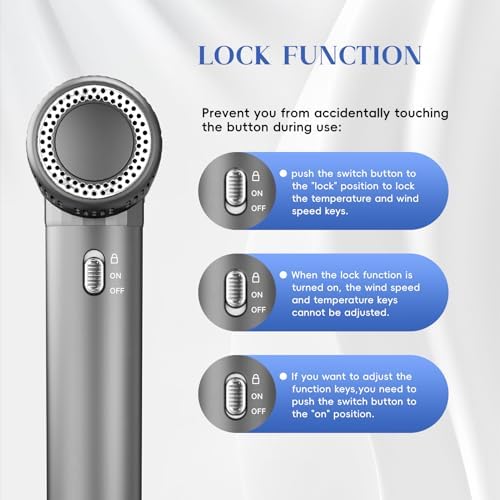 Ionic Salon Hair Dryer with 3 Attachments, 1600W Professional Blow Dryer with 110000RPM High Speed Brushless Motor for Fast Drying, Lightweight, Low Noise, Locking Function, 4 Temps & 3 Speeds