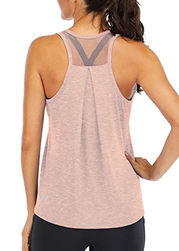ICTIVE Workout Tops for Women Loose fit Racerback Tank Mesh Backless Muscle Running Yoga Athletic Exercise Gym White M