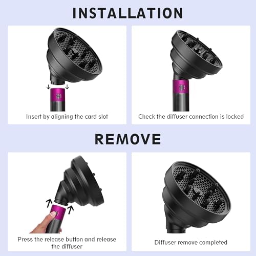 KingKam Upgraded Diffuser Attachment for Dyson Airwrap, Collapsible Foldable Hair Diffuser Nozzle for Airwrap, Converts for Dyson Airwrap to Hair Dryer, Travel and Portable - Black