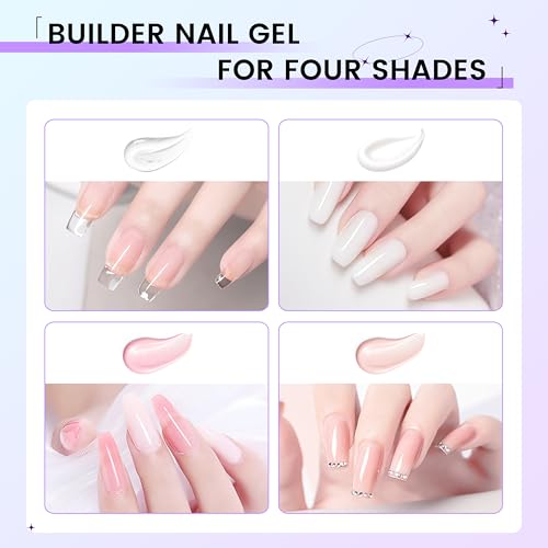 Hard Gel Builder Gel for Nails Strong Long-lasting Nude 3D Sculpting for Nail Extension 2oz (clear&nude, 1fl.oz*2)