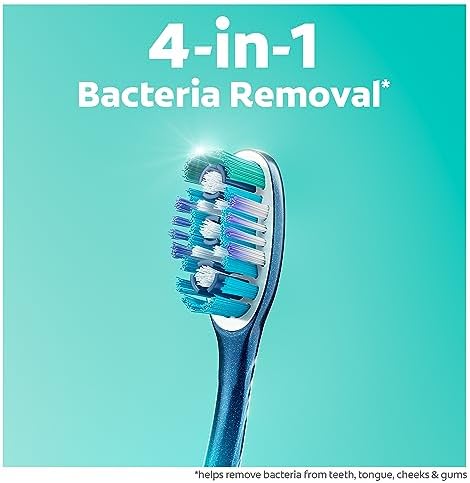 Colgate 360 Whole Mouth Toothbrush, Adult Soft Toothbrush With Tapered Bristles, Features Tongue Cleaner and Ergonomic Handle, Helps Whiten Teeth and Removes Bacteria, 4 Pack