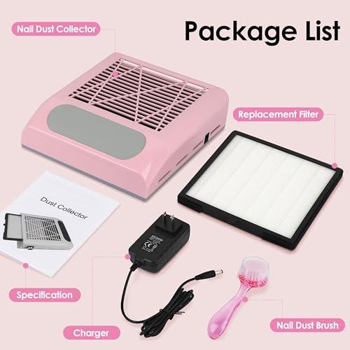 CoFashion Nail Dust Collector for Acrylic Nails Vacuum Machine, 80W Adjustable Vacuum, Electric Nails Filter for Manicure Nail Fan Dust Collector
