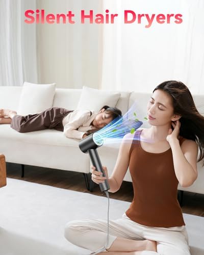 Hair Dryers for Women, 110000 RPM High Speed Blow Dryer, 200 Millions Negative Ionic Hair Dryer, 1600W Quiet Hairdryer for Travel, Hair Dryer with Nozzle, 4 Temp & 3 Speed Setting, Gray