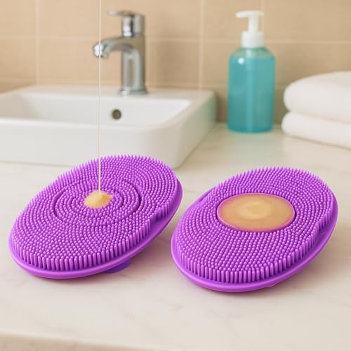 Juve Silicone Shower Scrubber- Body and Face Exfoliator for Women and Men- Exfoliating Bath Brush for Showering- Wash Away Excess Skin- Bathing Essentials Products and Accessories for Hygiene