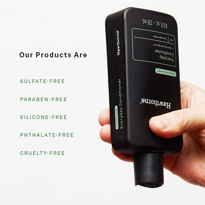 Hawthorne Men's Everyday Conditioner. For Stronger, Smoother, Healthier Hair with Plant-Derived Glycerin. Mint and Eucalyptus Scent. Natural, Sulfate Free, Paraben Free. 2-Pack.