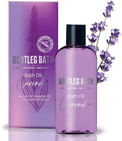 Lavender Bath Oil with Marula, Rosehip, and Jojoba Oils, Chamomile Extract, and 100% Pure Natural Essential Oil, Great Mother's Day Gift, 4oz, for Men and Women, Made in USA