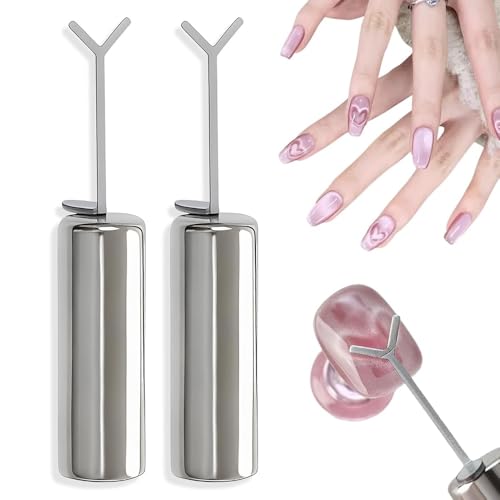 Heart Magnet for Cat Eye Gel Polish, Magnetic Nail Art Tool for Stunning Cat Eye , DIY Manicure Kit with Y-Shaped Guide Sticks, Nail Magnet for Home and Salon Use (2pcs)