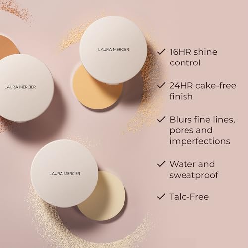 Laura Mercier Ultra-Blur Talc-Free Waterproof Translucent Pressed Setting Powder, 16HR Weightless Wear and Shine Control, Hyaluronic Acid Infused for 24HR Hydration, Natural Finish, Includes Puff