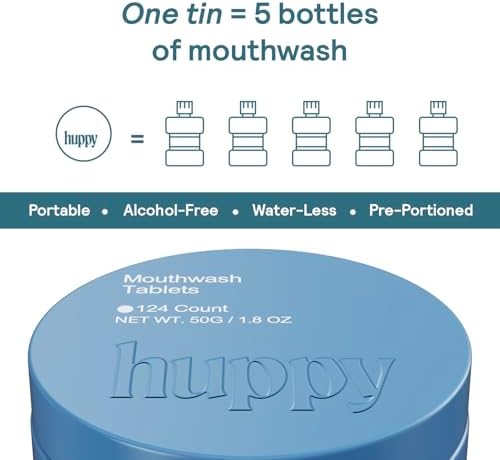 HUPPY Mouthwash Tablets with Nano Hydroxyapatite - Refreshes Breath and Remineralizes Teeth - Hydroxyapatite Tabs Perfect for Travel - Nanohydroxyapatite Mouthwash, 124ct, Cool Mint Flavor