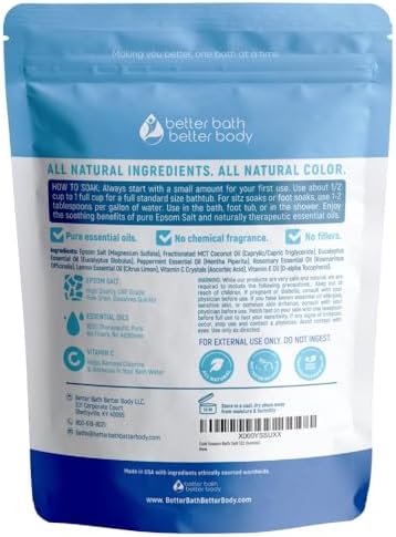 Cold Season Bath Salt 32 Ounces (2 Lbs) USP Grade Epsom Salt with Natural Rosemary and Peppermint Pure Essential Oils Plus Vitamin C in BPA Free Pouch with Easy Press Lock Seal Made in USA