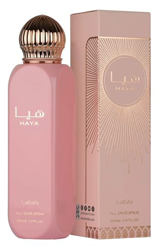 Lattafa Haya – Fruity, Floral, Sweet, Woody – All Over Spray Long-Lasting Fragrance for Women, 5.07 Ounce / 150 ml