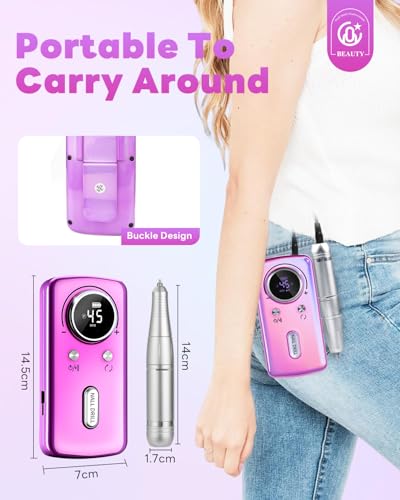 Cordless Nail Drill Professional: 45000 RPM Rechargeable Electric Nail File Kit, Portable & Low Noise for Acrylic, Gel Nails, Manicure & Pedicure - Salon & Home Use