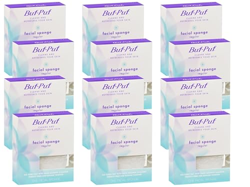 Buf-Puf Facial Sponge, Dermatologist Developed, Removes Deep Down Dirt & Makeup That Causes Breakouts and Blackheads, Reusable, Exfoliating, White, 12 Count