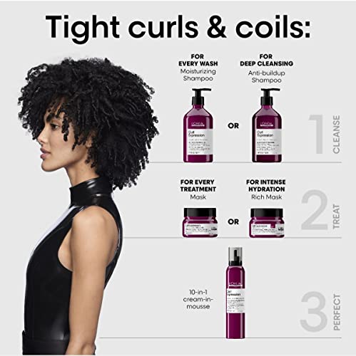 L'Oréal Professionnel Paris Curl Expression 10-in-1 Mousse - Multi-Benefits For Curly and Coily Hair - Defines and Strengthens Curls With Heat Protection, Silicone, Paraben and Alcohol-Free
