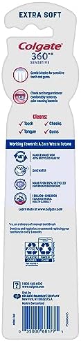 Colgate 360 Extra Soft Toothbrush for Sensitive Teeth and Gums with Tongue and Cheek Cleaner - 2 Count