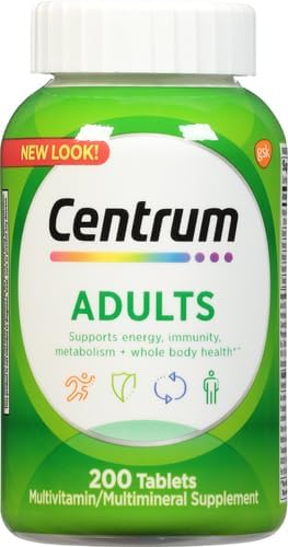 Centrum Adult Multivitamin/Multimineral Supplement with Antioxidants, Zinc, Vitamin D3 and B Vitamins, Gluten Free, Non-GMO Ingredients - 200 Count (Pack of 2)