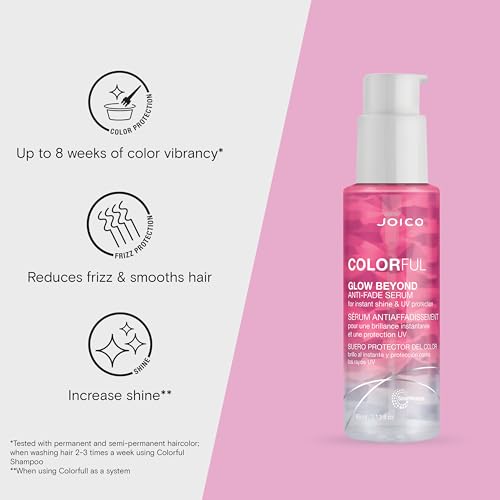 Joico Colorful Glow Beyond Anti-Fade Serum | For Color-Treated Hair | Preserve Hair Color | Prevent Fading | Boost Vibrancy & Softness | With Camellia Oil & Pomegranate Fruit Extract | 2.13 Fl Oz