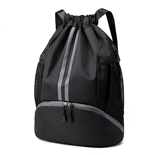 Hoedia Sports Drawstring Backpack - String Swim Gym Bag with Shoes Compartment and Wet Proof Pocket for Women&Men (Red)