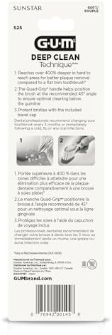 GUM Technique Deep Clean Toothbrush - Compact Soft - Soft Toothbrushes for Adults with Sensitive Gums - Extra Fine Bristles, 1ct (12pk)