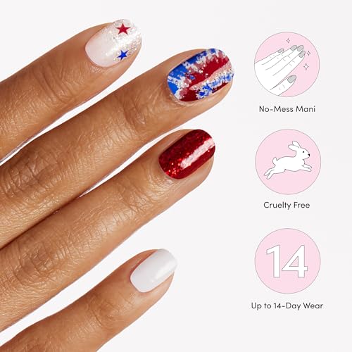 Dashing Diva Patriotic Gloss Nail Strips - Nails That I Love - UV Free, Chip Resistant, Long Lasting Gel Nail Stickers - 3-Piece Manicure Set - Contains 32 Wraps, 1 Prep Pad, 1 File