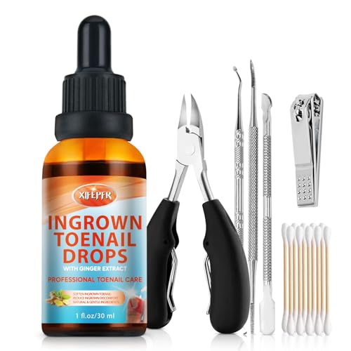 Ingrown Toenail Kit, Ginger Ingrown Toenail Treatment, Drops with Tools for Big Toe Ingrown Pain Relief, Toenail Clippers For Thick & Ingrown Nails, Ingrown Toenail Removal Kit