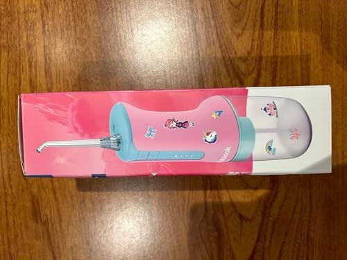 Kids Water Flosser Pink, Rechargeable Oral Irrigator for Kids Aged 6+, 4 Modes, 3 Jet Tips, Fun Stickers, Safe and Gentle Oral Care