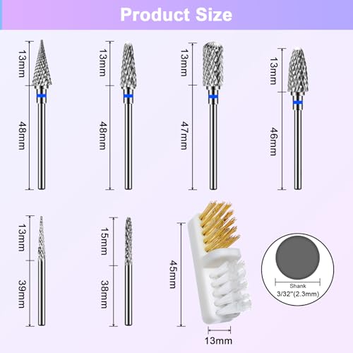CGBE Nail Drill Bits, 6 Piece Nail Drill Bit Grinding Heads Carbide Machine Accessories for Manicure Remove Acrylic or Hard Gel Polygel, 3/32 Inch Professional Bits for Nail Cutter - Medium