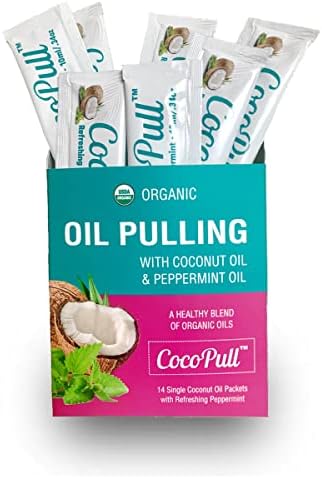 CocoPull - Organic Oil Pulling 14 Packets/Sachets with Coconut and Peppermint Oil for Healthy Teeth, Gums, Bad Breath Remedy. Natural Teeth Whitening.
