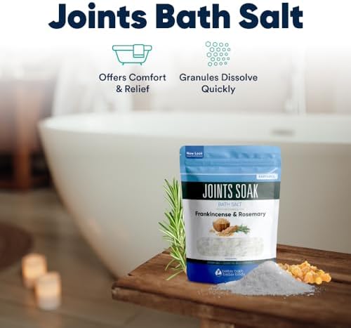 Joints Soak Bath Salt 32 Ounces Epsom Salt with Natural Rosemary, Frankincense and Peppermint Essential Oils Plus Vitamin C in BPA Free Pouch with Easy Press-Lock Seal