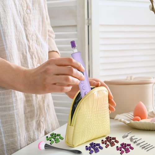 Cordless Electric Nail File Set, 10 Speeds Professional Manicure Pedicure Kit with LED Light, Portable Nail Drill for Natural & Acrylic Nails, Human & Pet Thick Toenails, w 120*Sanding Bands (Purple)