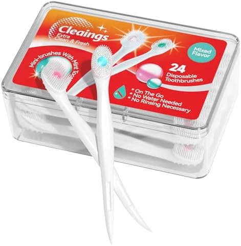 cleaings® Mini Brushes-Disposable Toothbrushes with Toothpaste and Pick for Work or Travel, 24 Count (Mint Flavor（Pack of 5）)