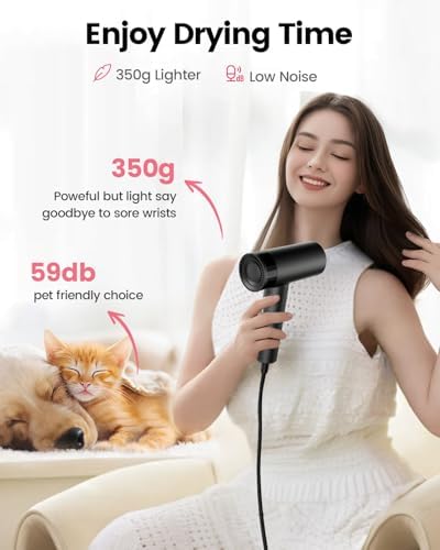 Hair Dryer, 110,000 RPM High-Speed Fast Drying Blow Dryer, 500 Million Ionic Lightweight Hairdryer with Diffuser, Magnetic Nozzle, 4 Temps & 3 Speeds, Low Noise for Women & Men (Black)